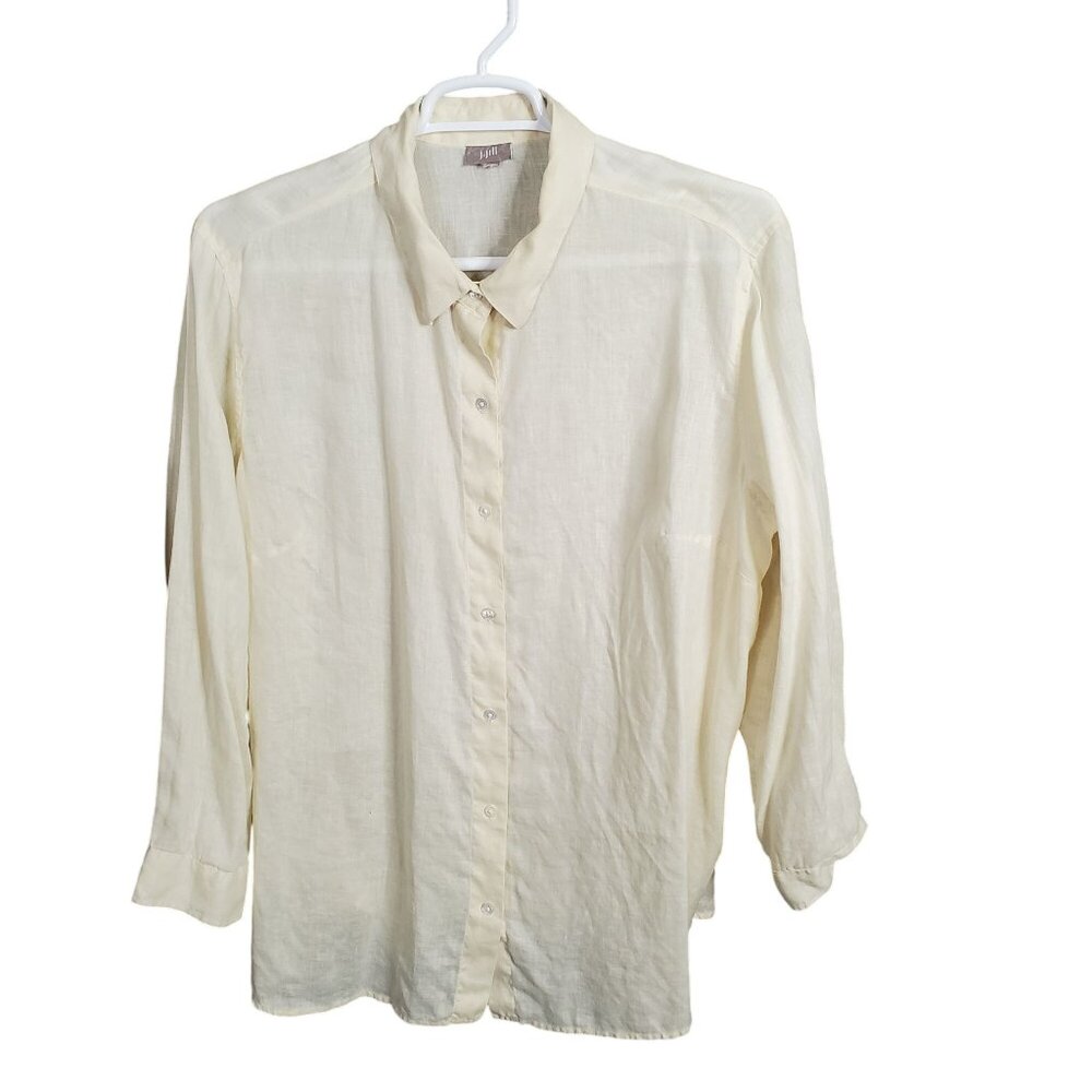 J Jill Sz 3X Blouse Shirt Linen Lightweight Button Up Long Sleeve Layer Neutral